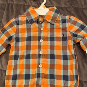 Orange and blue plaid button down